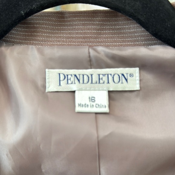 ❄️ Pendleton Brown Pinstripe Women's Cotton Jacketw Self tie Belt SZ 16 - Picture 3 of 5